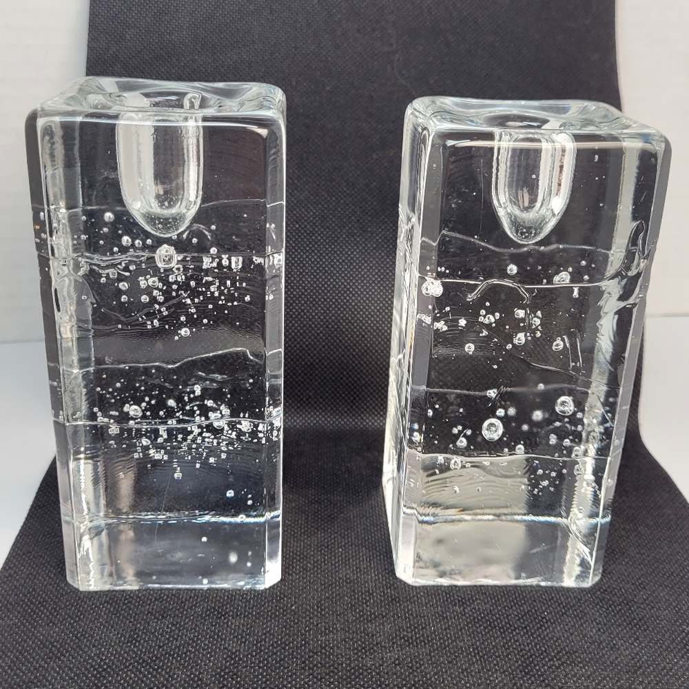 Iittala Arkipelago 2 Glass Candle Taper Holders Timo Sarpaneva Finland 5.25"
